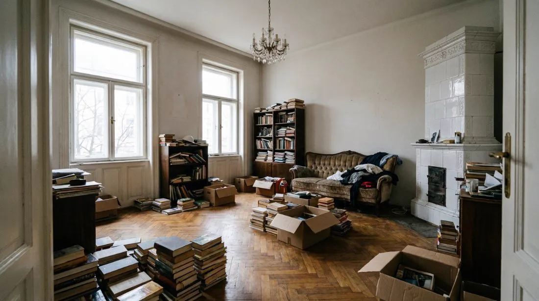 Old Viennese flat with furniture and boxes before the clearance