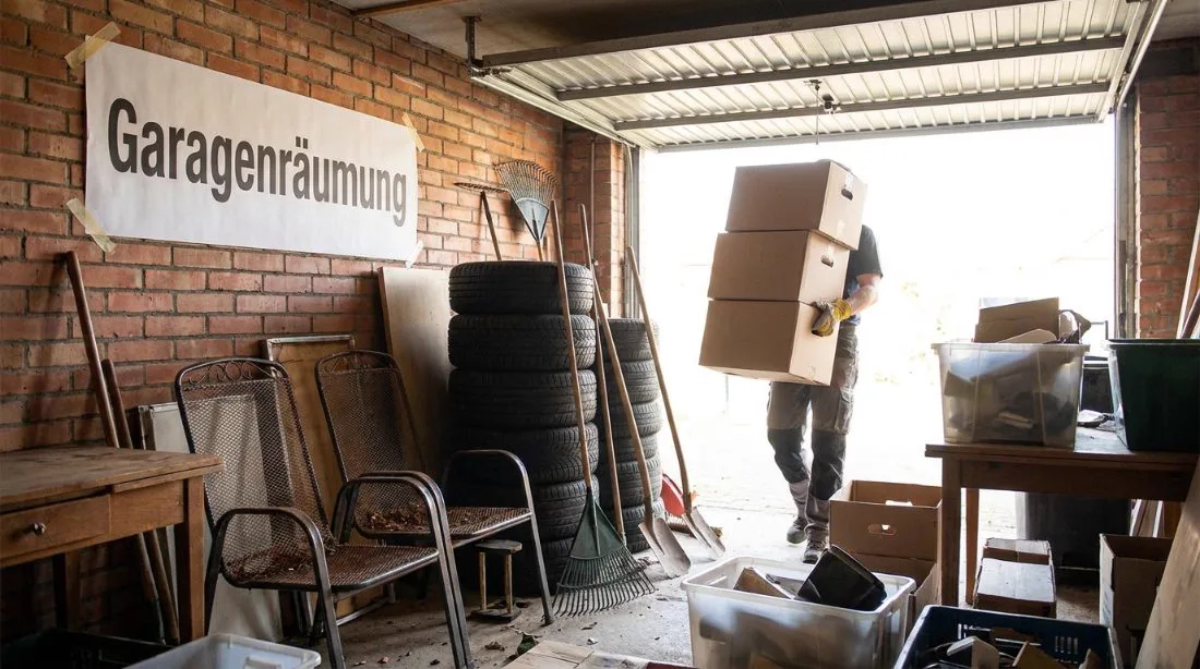 Garage full of tools and boxes before the clearance